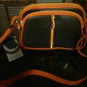 VALENTINA Black Genuine Leather Crossbody Handbag